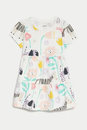 Rochie evazata de bumbac cu imprimeu