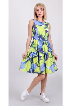 Rochie evazata de bumbac cu imprimeu floral