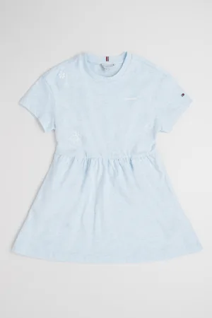 Rochie evazata de bumbac cu imprimeu text