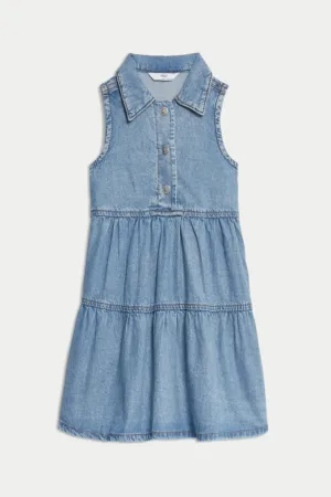 Rochie evazata de bumbac si lyocell cu guler ascutit