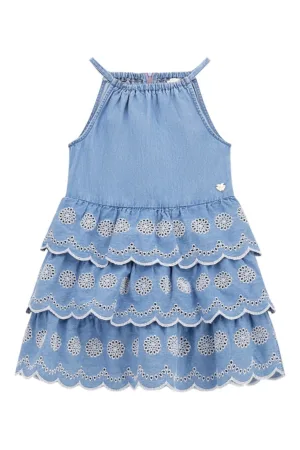 Rochie evazata de denim cu volane
