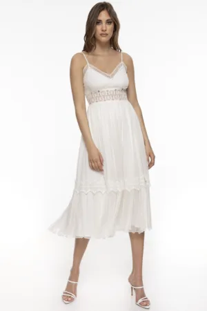 Rochie evazata de matase cu bretele ajustabile