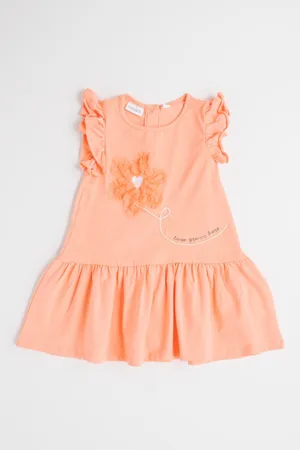 Rochie evazata din amestec de bumbac cu aplicatie florala
