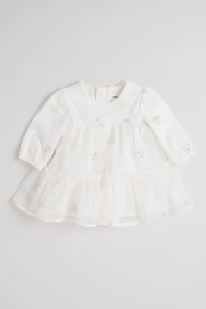 Rochie evazata din amestec de bumbac cu model uni