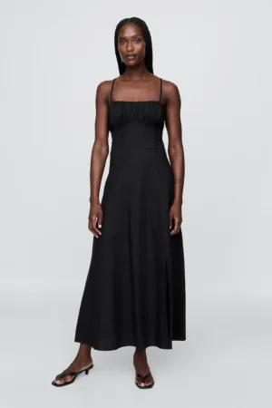 Rochie evazata din amestec de in cu slit lateral