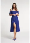 Rochie evazata din amestec de in cu slit lateral adanc Chimera