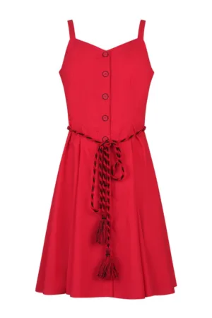 Rochie evazata din bumbac - cu cordon decorativ in talie