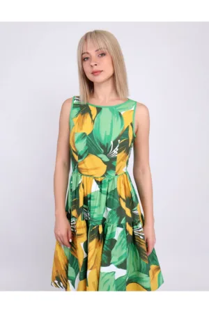 Rochie evazata din bumbac - cu imprimeu tropical