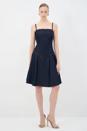 Rochie evazata din denim cu bretele ajustabile