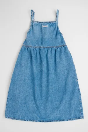 Rochie evazata din denim si amestec de lyocell