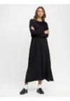 Rochie evazata din modal cu maneci cazute - Negru