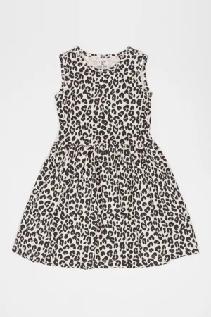 Rochie evazata fara maneci cu animal print