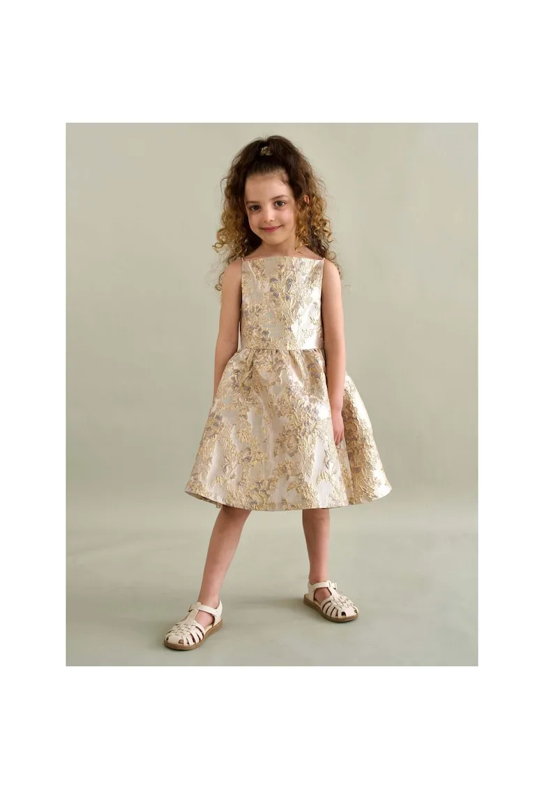 Rochie evazata fara maneci cu broderii florale