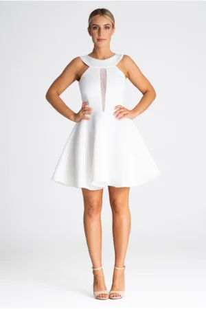 Rochie evazata - fara umeri - alba - poliester