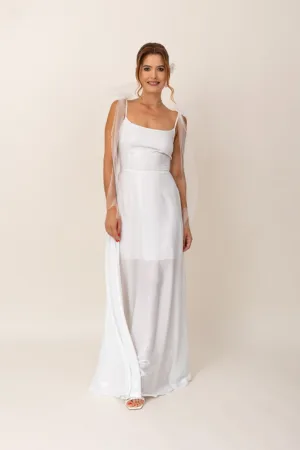 Rochie evazata lunga cu aplicatie funda