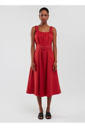 Rochie evazata midi cu decolteu patrat