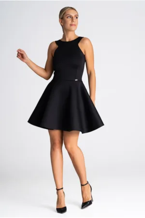 Rochie evazata neagra - fara maneci - poliester