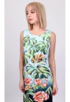 Rochie fara maneci cu imprimeu tropical