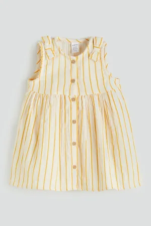 Rochie fara maneci cu model in dungi si nasturi