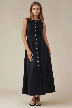 Rochie  fara maneci - cu nasturi - neagra - textil