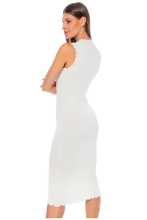 Rochie -  fara maneci - decolteu in V - alb - viscoza/nylon