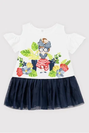 Rochie fete -  47005 - Bumbac/Poliester - Bleumarin/Alb