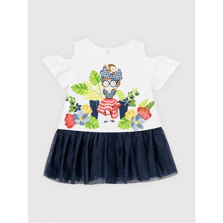 Rochie fete - 47005 - Bumbac/Poliester - Bleumarin/Alb