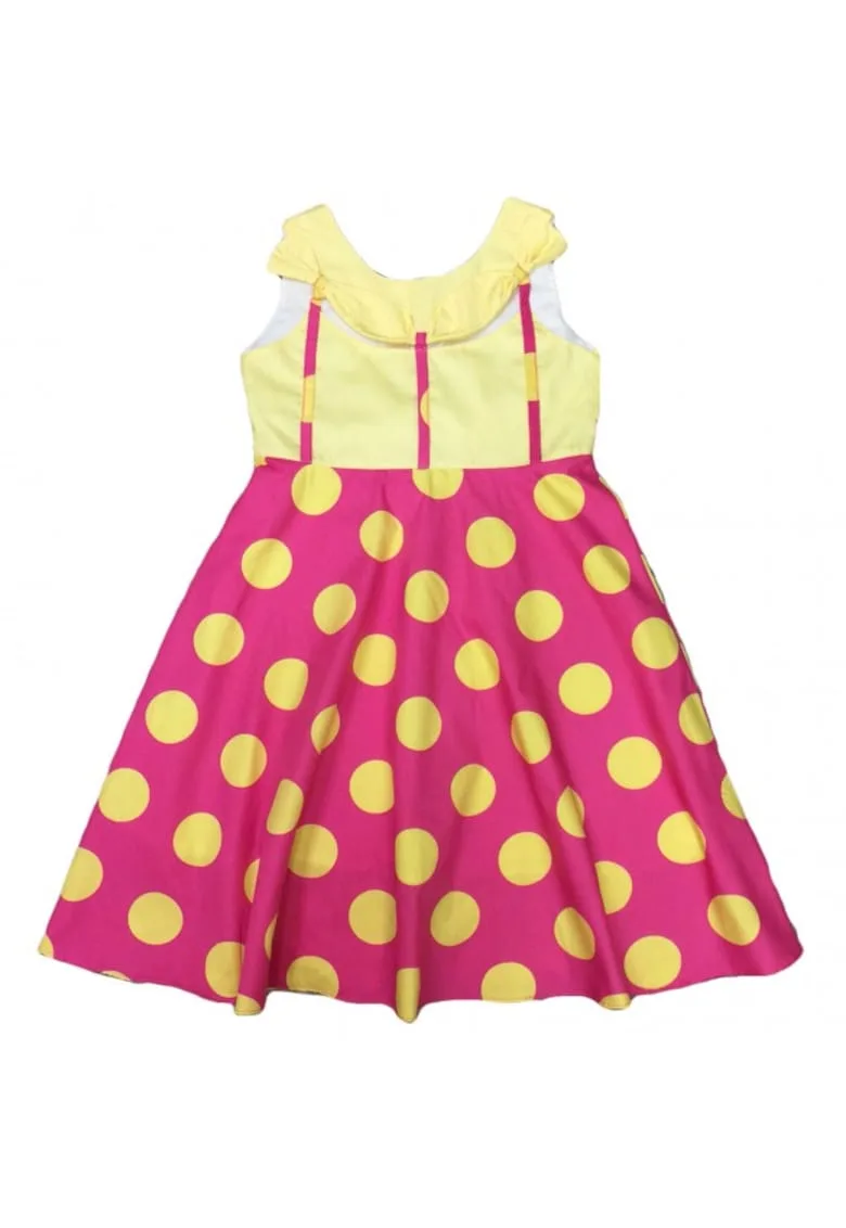 Rochie fete Gouspin - roz cu buline galbene