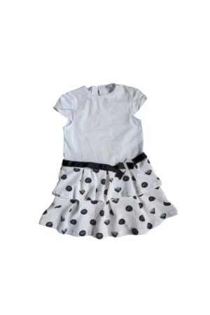 Rochie fete alb - buline - volane - bumbac