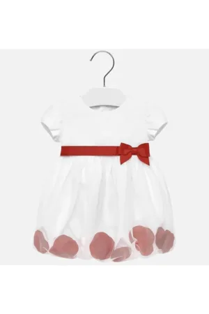 Rochie fete alb - poliester-bumbac - maneca scurta - design diferit -