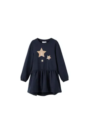 Rochie fete bumbac - albastru marin - stele