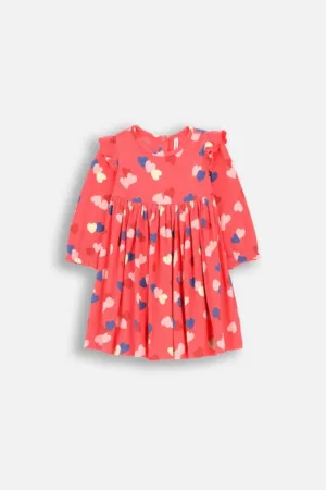 Rochie fete -  imprimeu inimioare - tricot - rosu