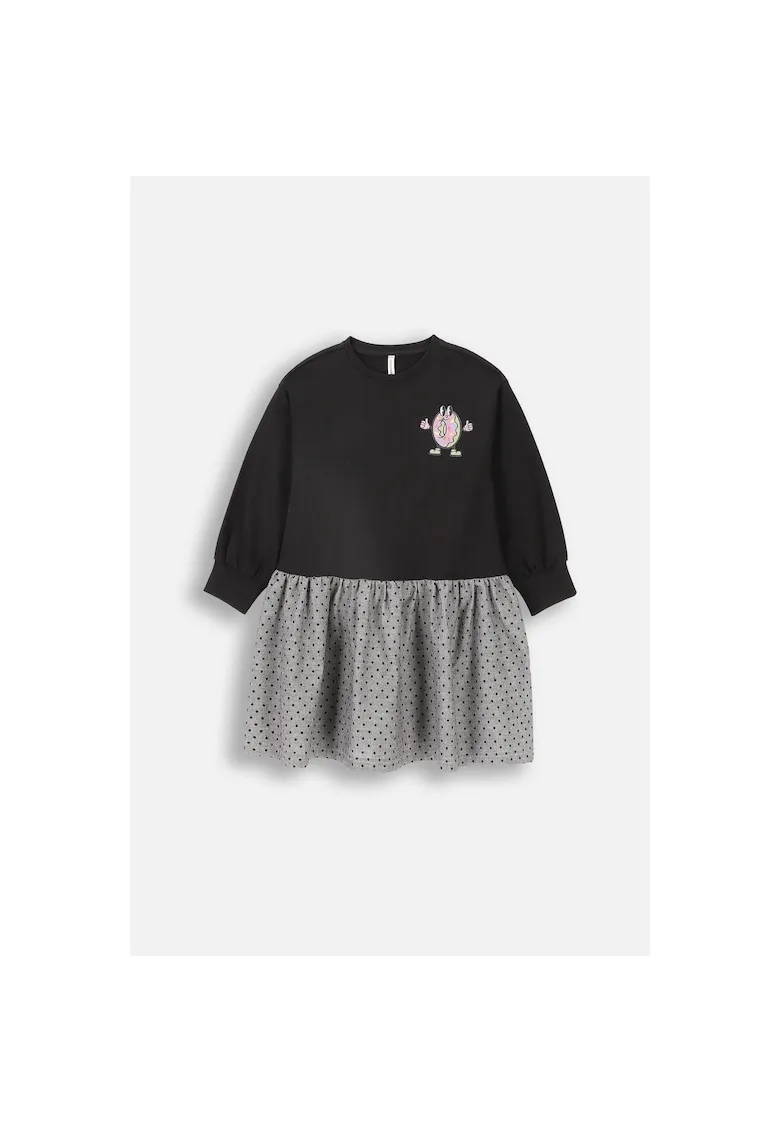 Rochie fete - maneci bufante - imprimeu - negru - bumbac