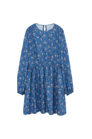Rochie fete - model floral - albastru - viscoza -