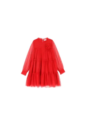 Rochie fetite - din tul -  rosu