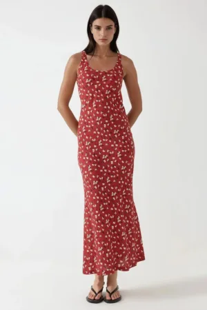 Rochie  floral - rosu - poliester