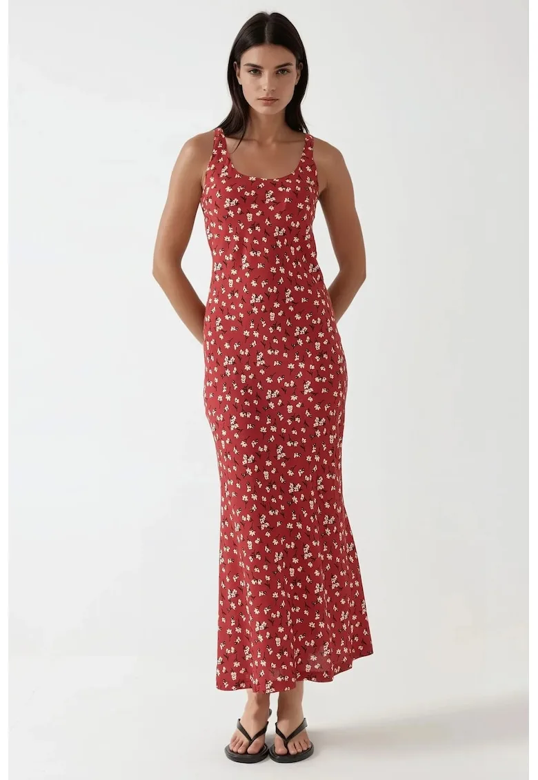 Rochie floral - rosu - poliester