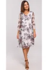 Rochie florala -  Poliester - Alb/Gri