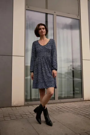 Rochie  bleumarin - floral -