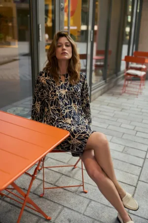 Rochie florala bleumarin