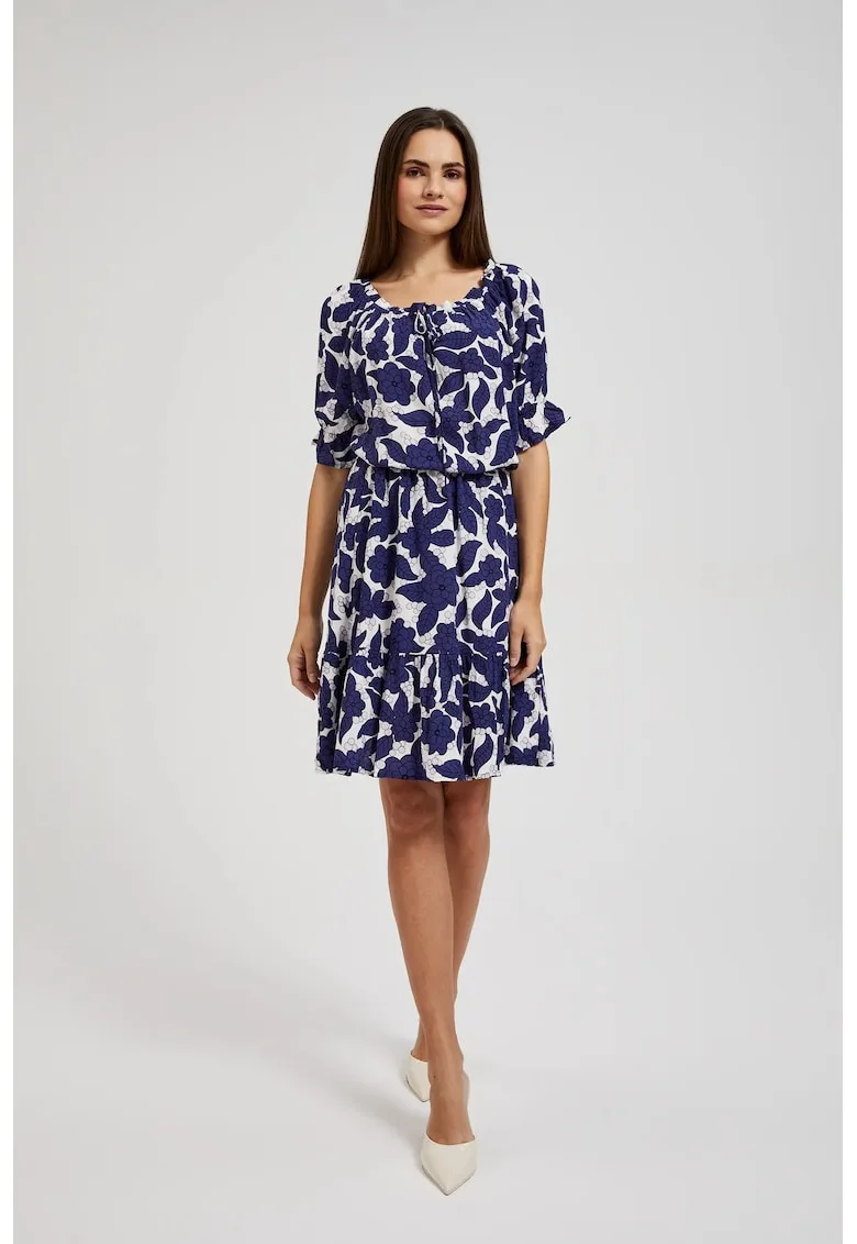 Rochie florala cu maneci bufante violet