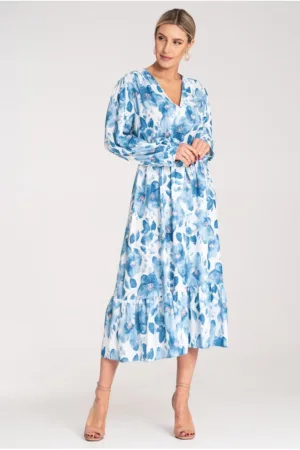 Rochie - florala - poliester - albastra - material usor -