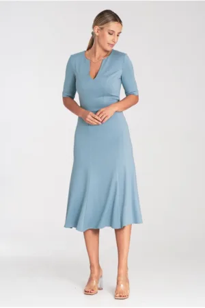 Rochie formala dama - M1033 - albastru - A-line - material elastic - viscoza