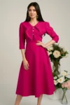 Rochie fucsia clos de ocazie cu guler maxi si nasturi perluta