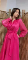 Rochie fucsia din organza midi de ocazie
