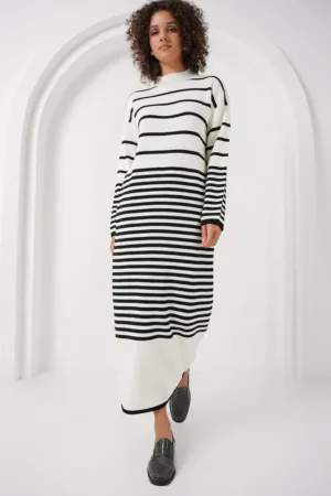 Rochie  guler tricotat cu dungi - alb - tricot -