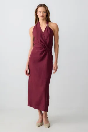 Rochie halter din in cu croiala slim-fit