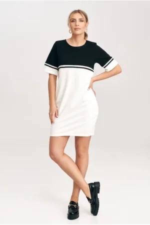 Rochie hanorac - bumbac - ecru-negru