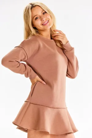 Rochie-hanorac din bumbac cu volan