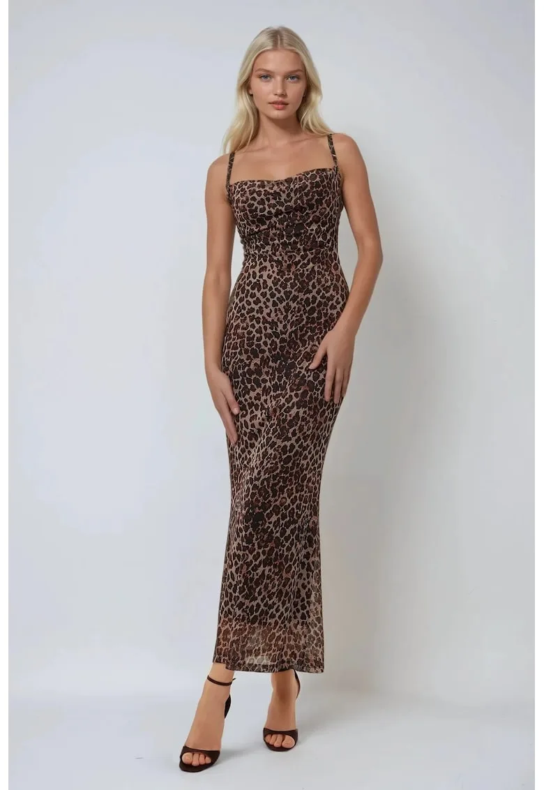 Rochie imprimeu leopard - tul - maro